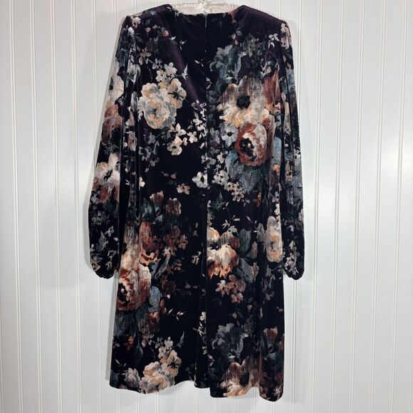 Calvin Klein Womens Velvet Puff Sleeve Floral Dress Size 14 Wedding Whimsigoth - Picture 2 of 14